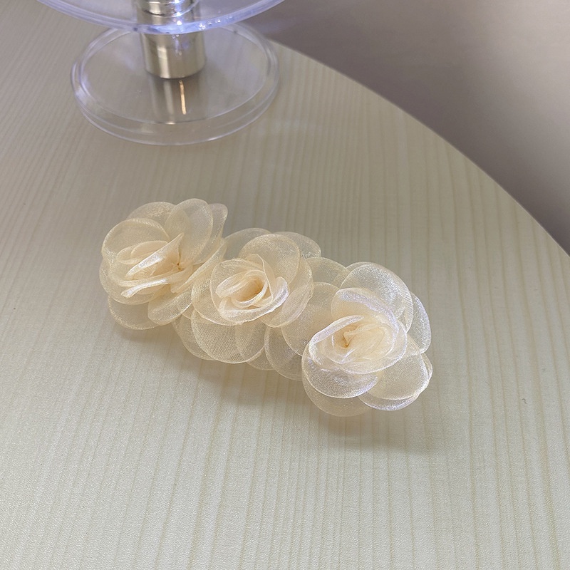 Kẹp Tóc Hình Hoa Trà Lưới Màu Trắng Phong Cách Hàn Quốc Cho Nữ