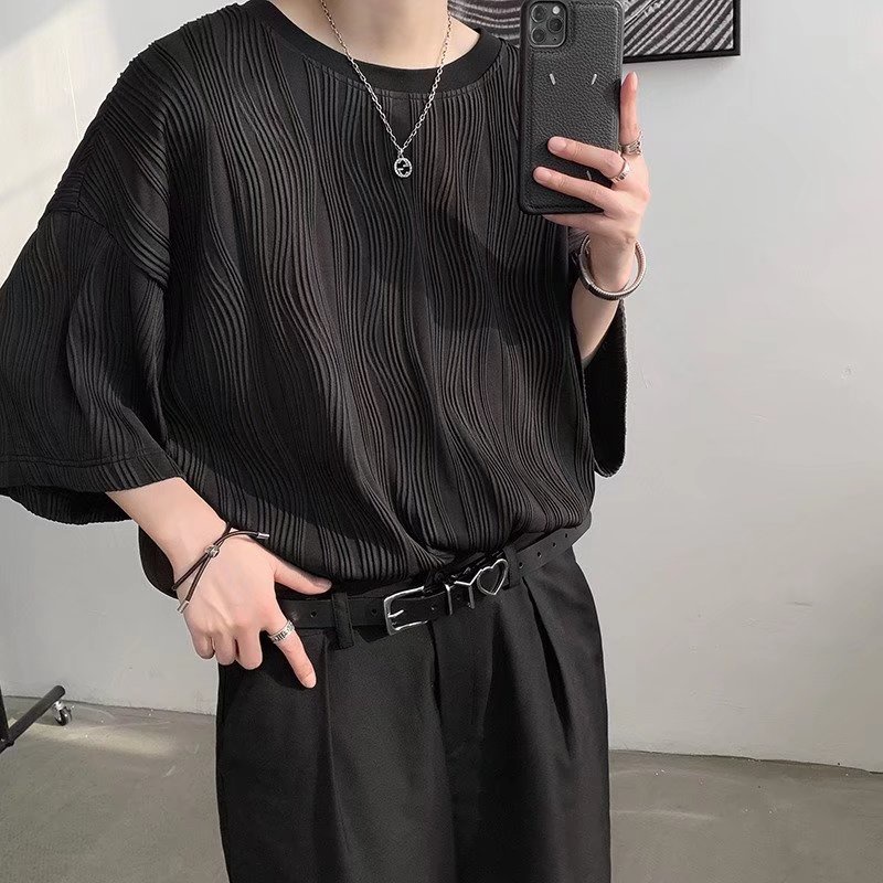 Áo Thun Ngắn Tay Dáng Suông Màu Trơn Họa Tiết Caro Thời Trang Hàn Quốc Cho Nam áo phông nam form rộng áo thun nam đẹp