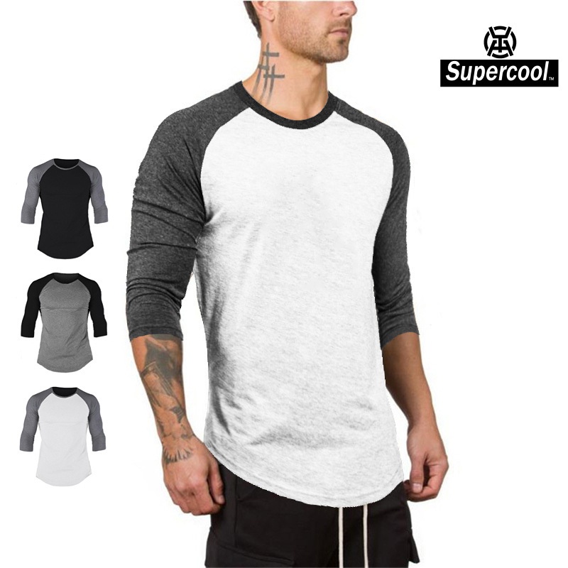 #SupercooL# Áo Thun Thể Thao Nam Tay 3/4 Côtton Cao Cấp Co Giãn Mỏng Nhẹ Chuẩn Form Big Size Vải Thoáng Nhanh Khô Thấm Hút Mồ Hôi Tốt Chạy Bộ Chuyên Thể Dục Bóng Rổ Cầu Lông Combat Gym