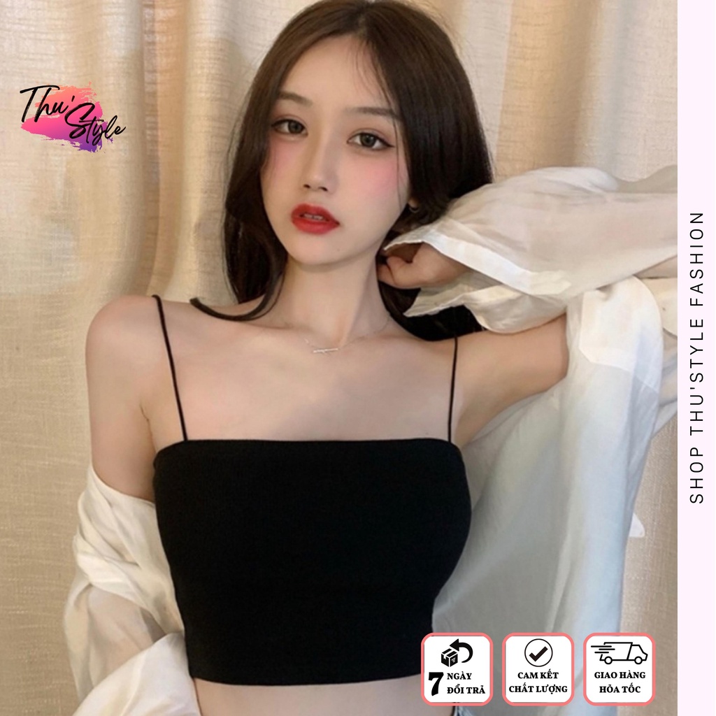 Áo Croptop 2 dây CỌNG BÚN Trơn HT Fashion Ôm Body Chất Tốt, Áo CRT Kiểu nữ ôm thun gân mềm mát HT Fashion