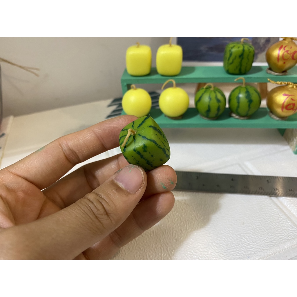 Mô hình trái dưa hấu, dưa hấu vuông cho nhà búp bê từ đất sét, tỉ lệ 1/6, 1/8