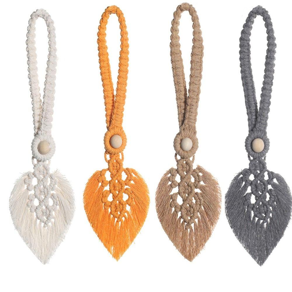 Dây Buộc Rèm Cửa Bằng Sợi Cotton Đan Tay Hình Chiếc Lá Phối Tua Rua Thời Trang Chất Lượng Cao