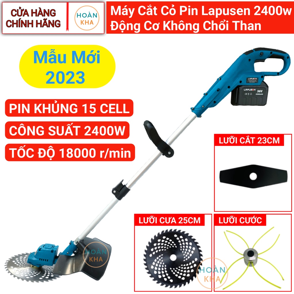 Máy Cắt Cỏ Pin LAPUSEN Công Suất 2400w, Pin Khủng 15 Cell, Không Chổi Than