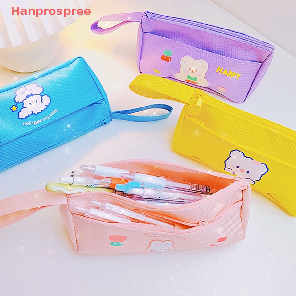 Túi Đựng Bút Vải Canvas In Hình Thỏ Màu Sắc Ngọt Ngào Xinh Xắn