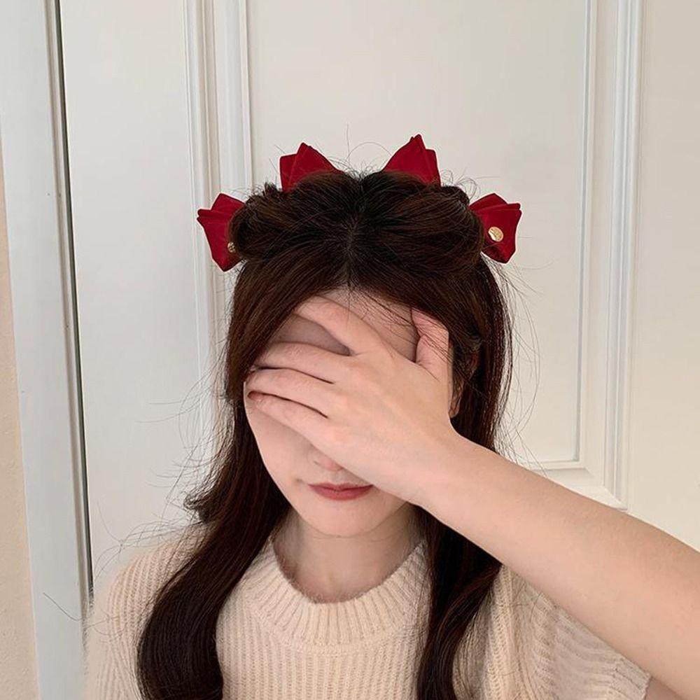 Set 2 Kẹp Tóc Nơ Vải Satin Dễ Thương Cho Nữ