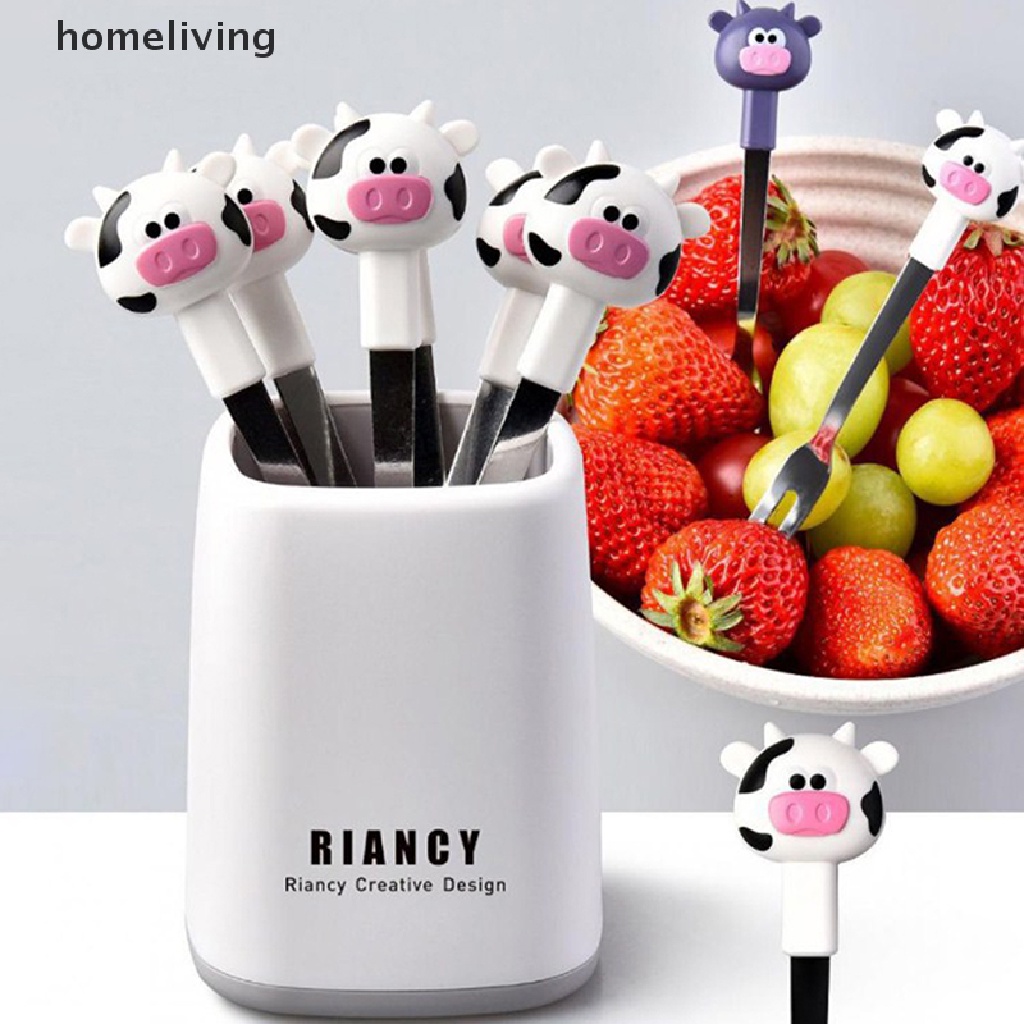 Bộ 6 Nĩa Ăn Trái Cây Kèm Giá Đỡ Bằng Thép Không Gỉ Tiện Dụng