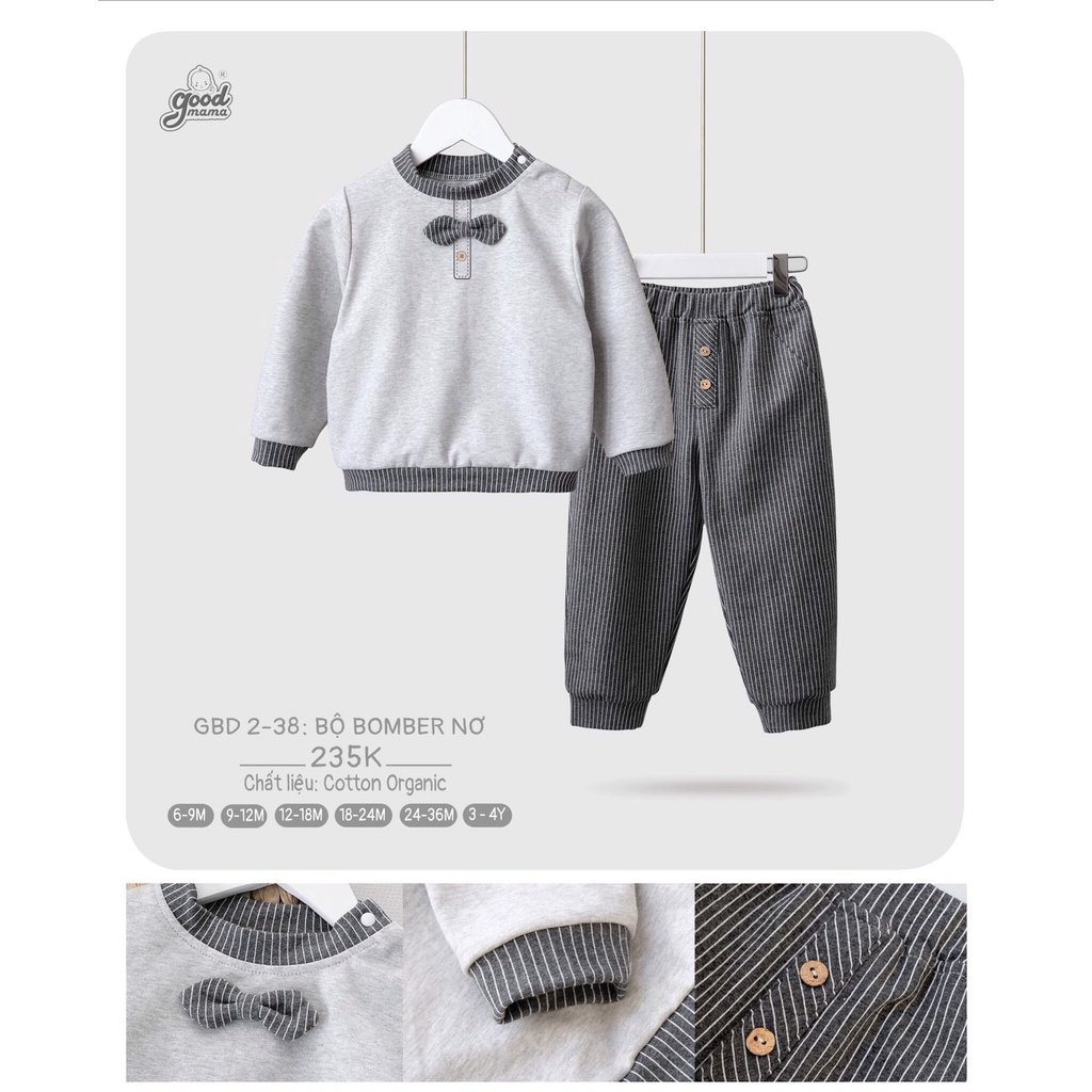 Bộ quần áo bomber chất nỉ bông hãng Goodmama cho bé trai bé gái từ 6 tháng đến 4 tuổi