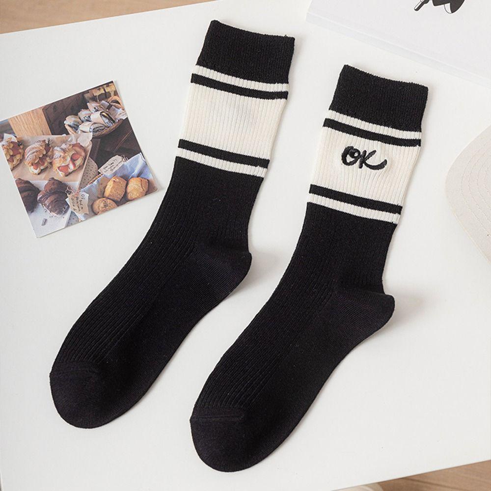 Vớ Cotton Thoáng Khí Thêu Chữ OK Crew Thời Trang Thường Ngày Cho Cặp Đôi