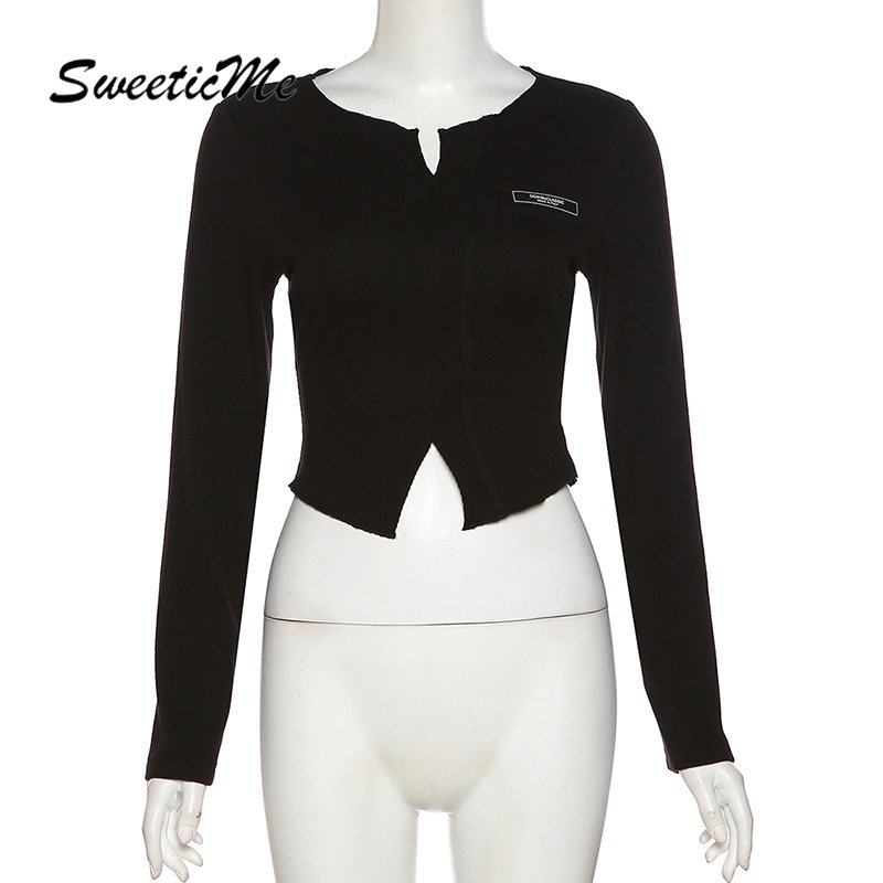 Áo Thun Tay Dài Cổ Chữ V Màu Trơn Dáng Ôm Thời Trang 2023 Dành Cho Bạn Nữ