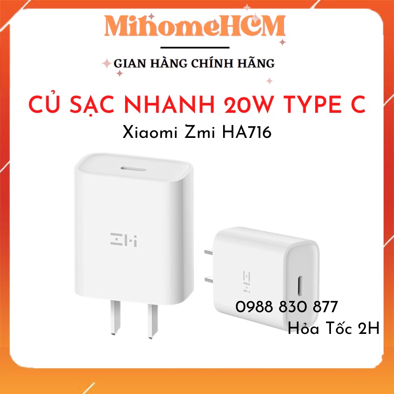 Củ sạc nhanh Xiaomi Zmi HA716 Type C 20W PD3.0 chuyên cho Iphone - BH 1 tháng