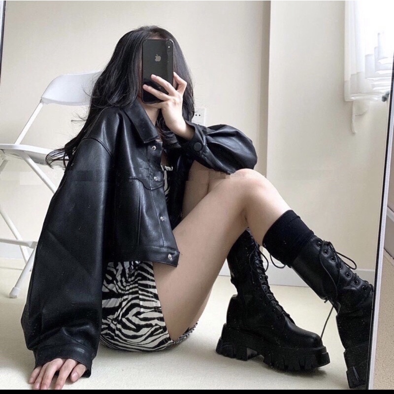 Áo da dáng croptop