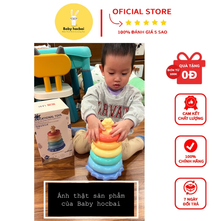 Đồ chơi xếp hình tháp nhựa PP an toàn cho bé học cầm nắm, nhận biết màu sắc, kích thước to nhỏ từ các vòng tròn xếp tháp