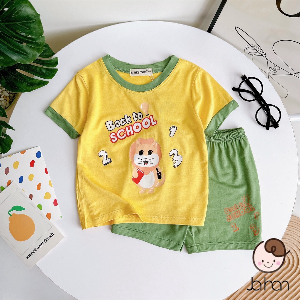 Đồ bộ thun lạnh cho bé trai bé gái cộc họa tiết, bộ quần áo trẻ em monky mặc nhà cho bé 1 2 3 4 5 tuổi BC086