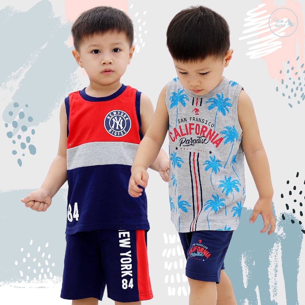 Bộ đồ bé trai size đại Bigfox Miss Meow, Bộ ba lỗ quần cộc bé trai chất cotton size trẻ em từ 3 đến 11 tuổi 30kg 40kg