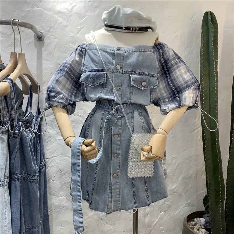 _ Váy FREESIZE trẻ trung năng động kết hợp giữa JEANS và vải kẻ caro mềm [CÓ VIDEO & ẢNH THẬT]