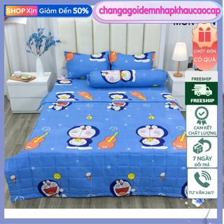 Bộ ga gối 💖1m8x2m💖 drap giường poly,mẫu cute-MẪU DOREMON ĐÀN
