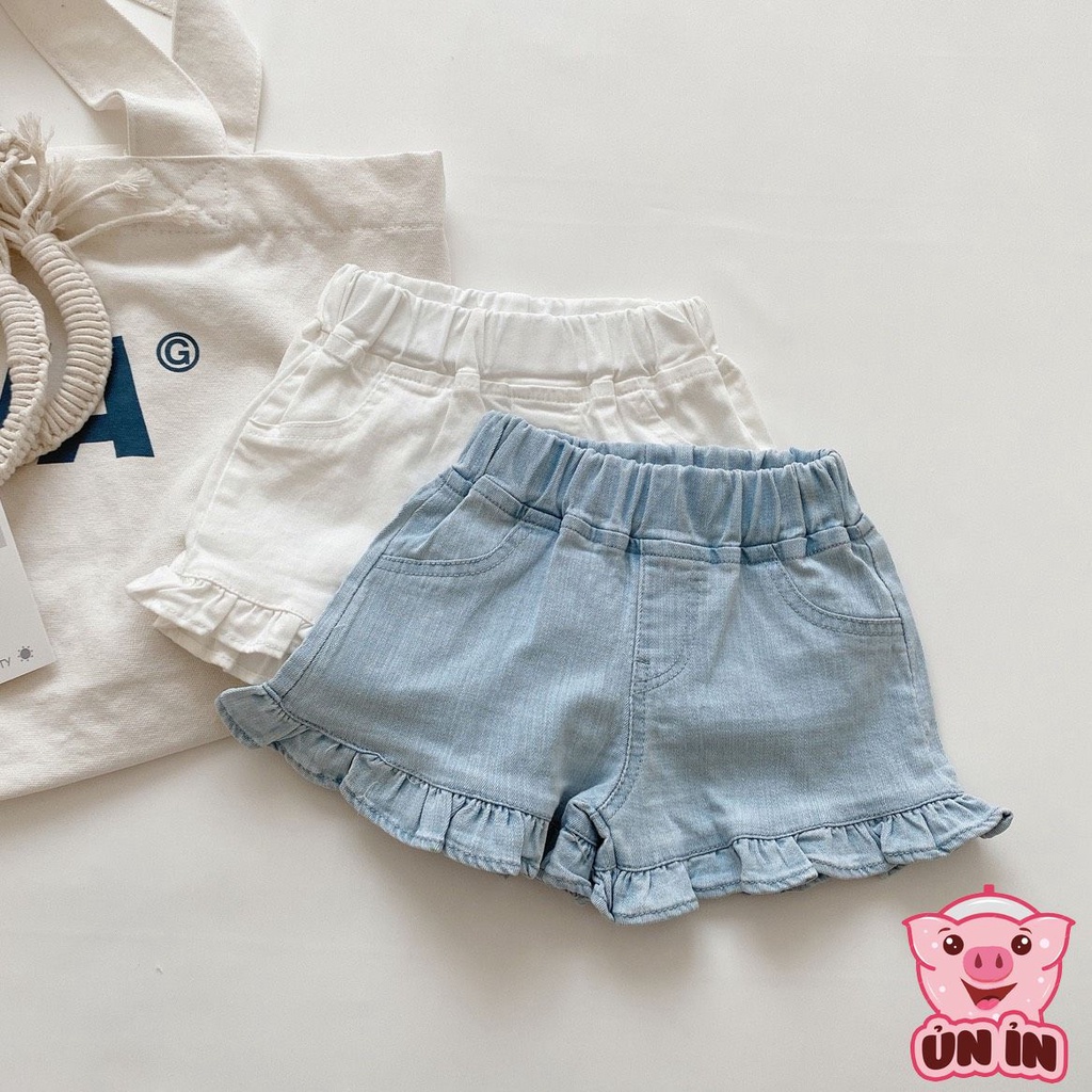 Quần jeans ngắn cho bé gái viền bèo đủ size cho bé từ 2-8 tuổi chất mềm đẹp kiểu dáng Hàn Quốc