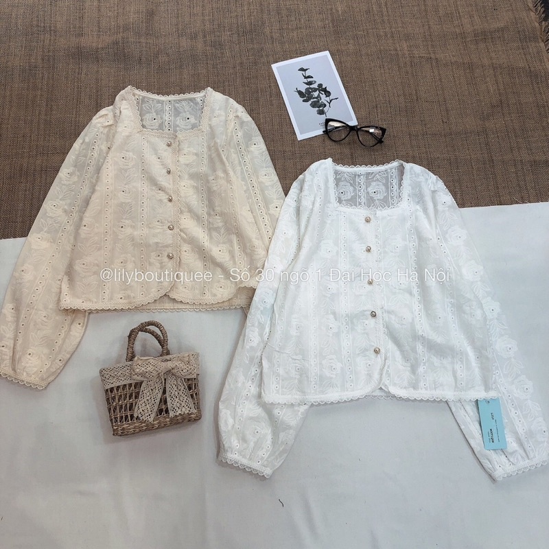 Áo cổ vuông khuy ngọc