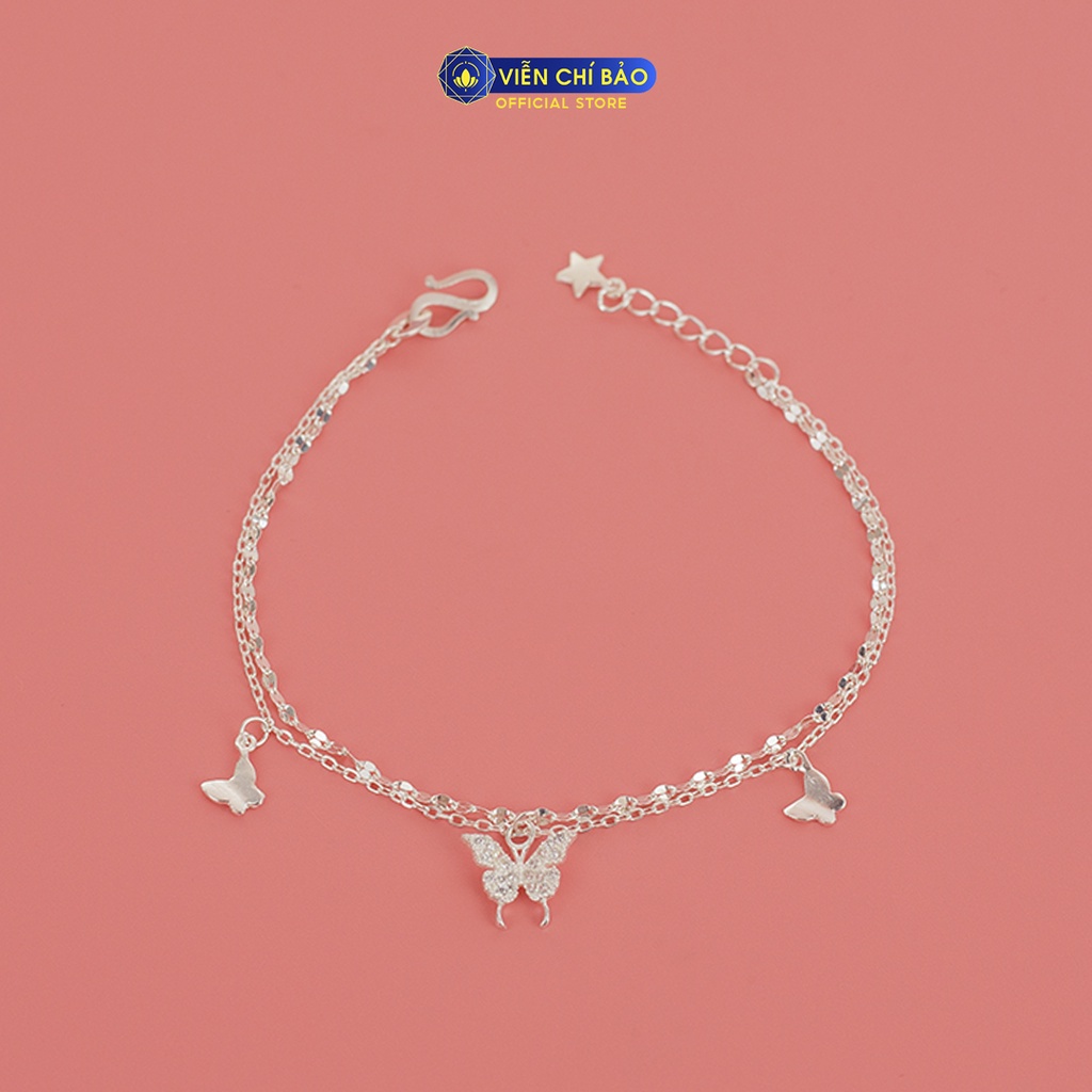 Lắc tay bạc nữ cánh bướm 2 dây chất liệu bạc 925 thời trang phụ kiện trang sức Viễn Chí Bảo L400557