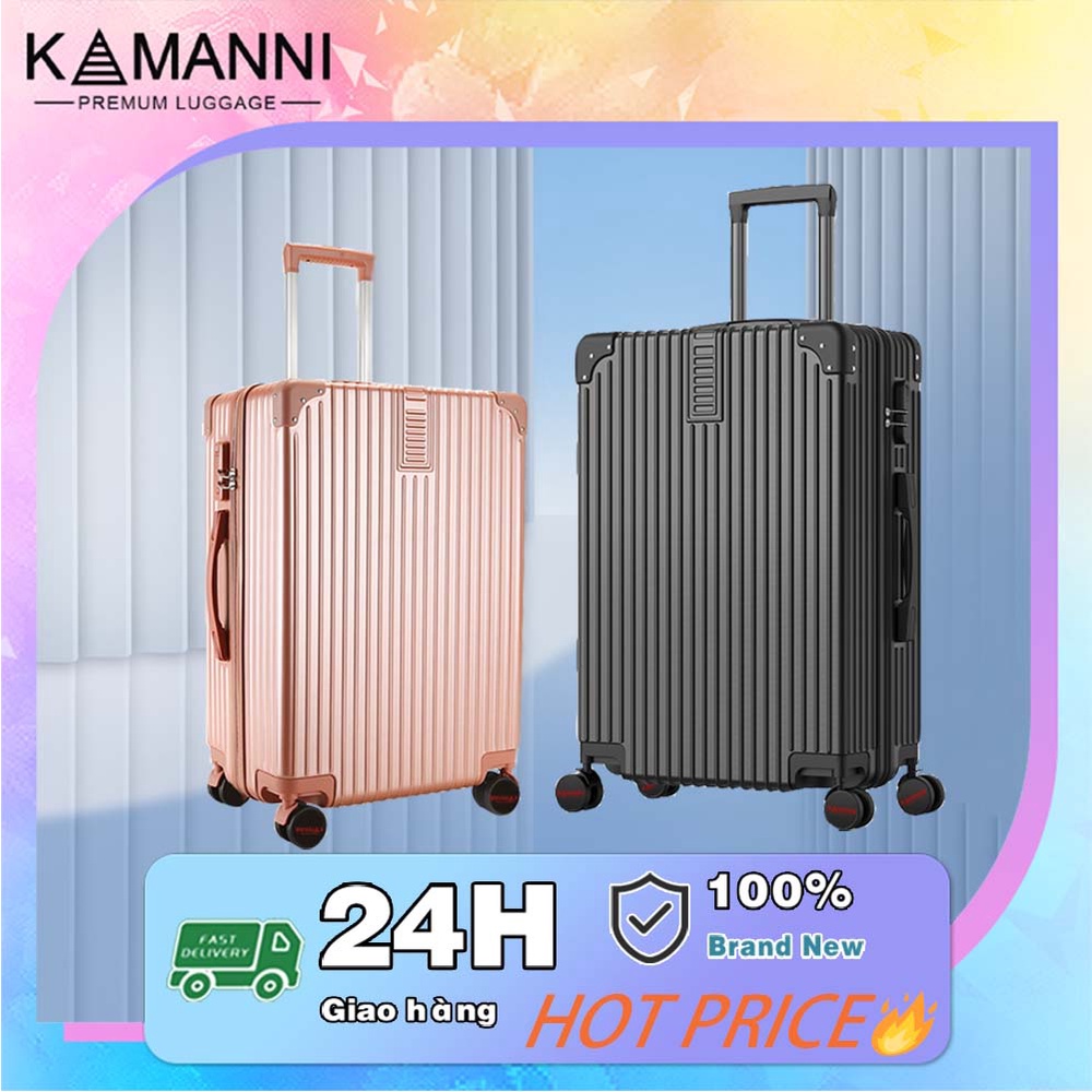 【KAMANNI】Vali Kéo Chống Va Đập, NHỰA DẺO đồng màu, ABS+PC Vân Sần Chống Xước, Bánh Xe Siêu Mượt, size 20/24