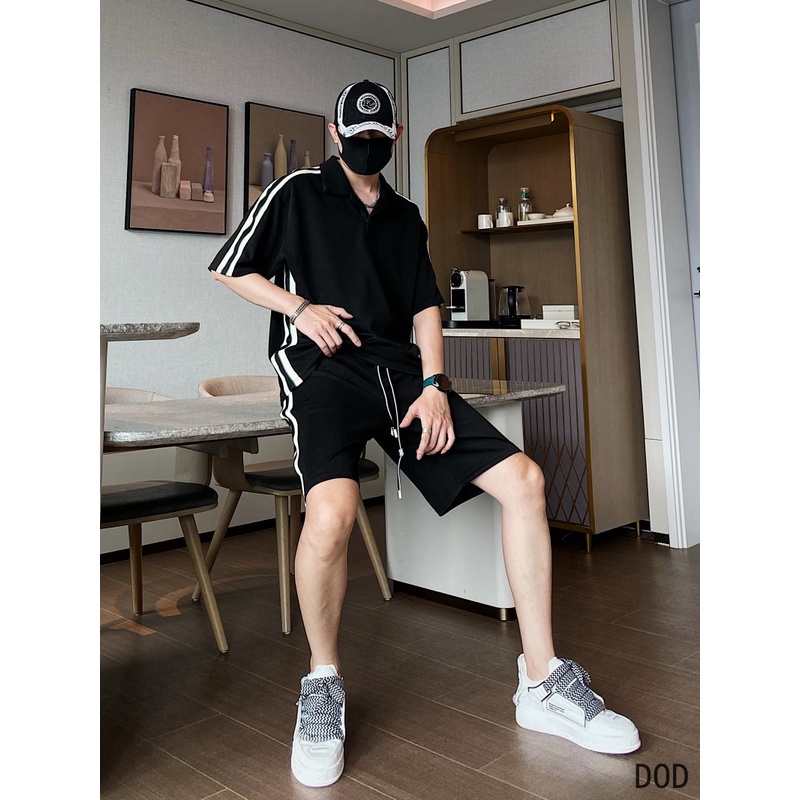 Bộ Polo Nam Nữ AMBITION Cổ Bẻ Áo Quần Phối Viền 2 Sọc Vai Sành Điệu, 2 Màu Siêu Hot Cotton Ngoại Dày Dặn Cá Tính