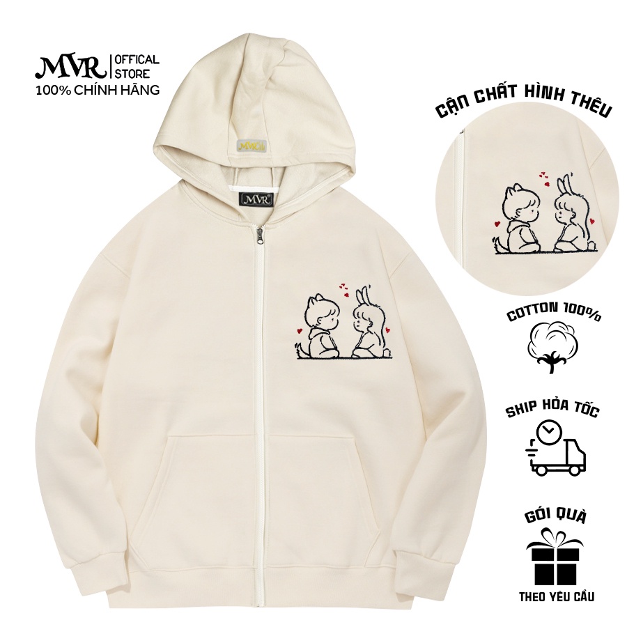 Áo Khoác Thêu Tên Cặp Đôi Couple Valentine Thỏ Và Cáo Theo Yêu Cầu Unisex Nam Nữ