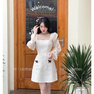 Đầm Dạ Cổ Vuông Tay Voan - D21050