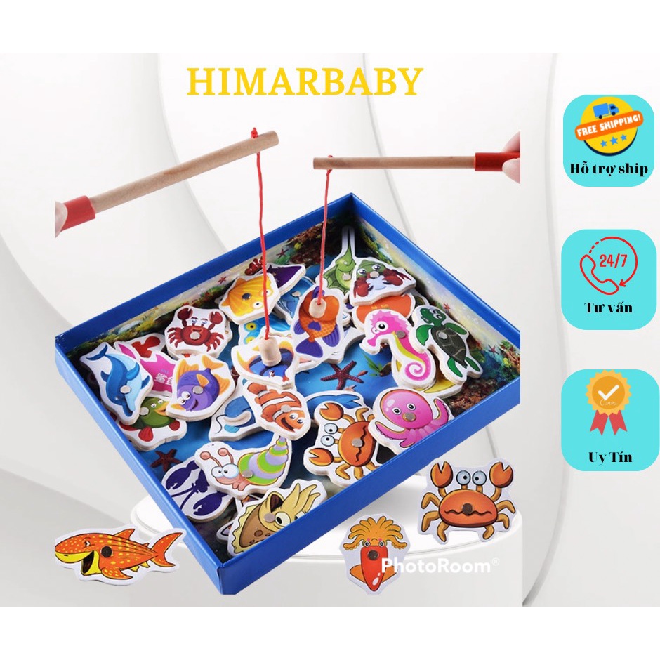 Đồ chơi trẻ em,Đồ chơi gỗ thông minh bộ câu cá 32 chi tiết bằng nam châm,2 cần câu,rèn luyện tính kiên trì cho bé