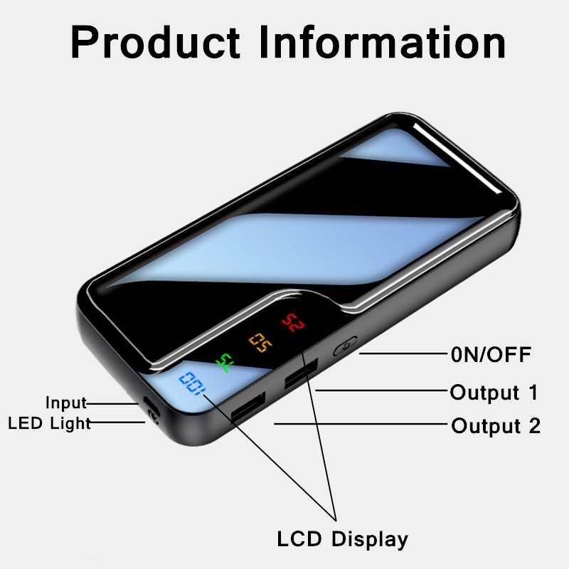 Pin Dự Phòng Powerbanks 100000Sạc Dự Phòng 50000mAh Siêu Mỏng Có Màn Hình LED Hiển Thị Kỹ Thuật Số Kèm Dây Cáp