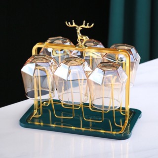 Giá Úp Ly, Giá Úp Cốc Hươu Mạ Vàng, Làm Bằng Inox 304 Không Rỉ (6 Giá Úp) -Tinh Tế - Kèm Khay Hứng Nước Ti