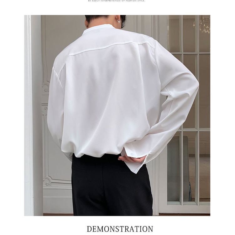 Áo Sơ Mi Không Cổ Tay Dài Phong Cách Đường Phố Thời Trang Cho Nam