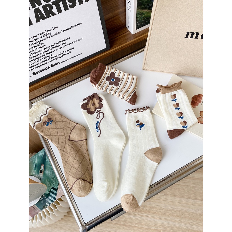 Vớ Cotton Cổ Vừa Họa Tiết Hoa Tulip Dễ Thương Thời Trang Xuân Hè Cho Nữ