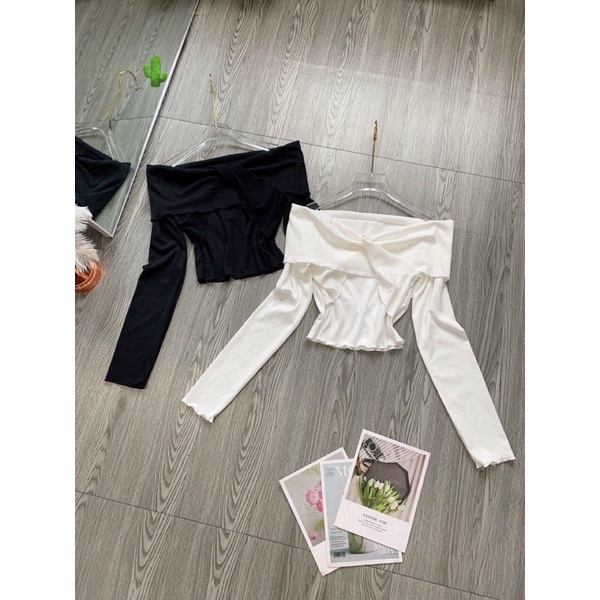 Áo bẹt vai xoắn ngực nhiều màu , Áo trễ vai xoắn chéo nơPC alohashop91