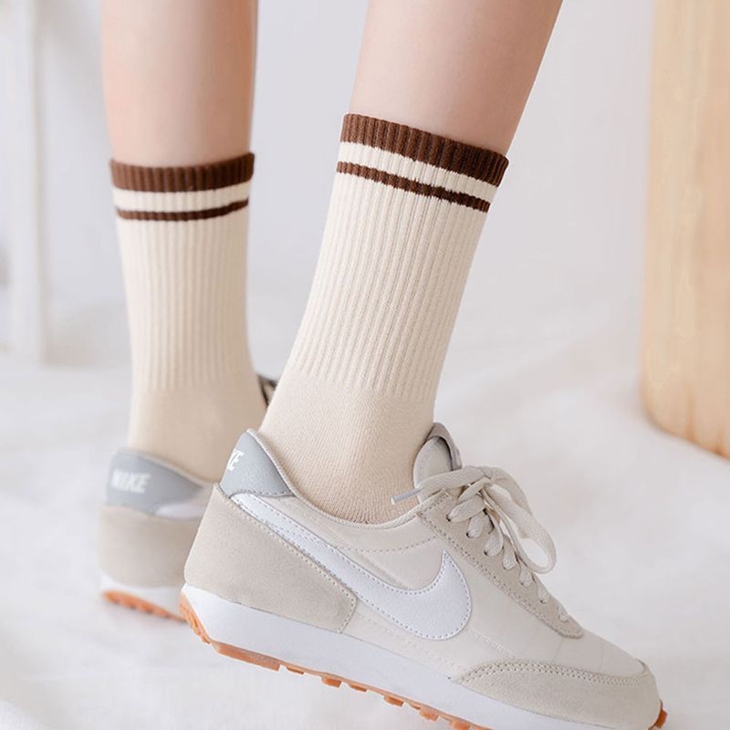 Set 5 Đôi Vớ Cotton Thoáng Khí Họa Tiết Kẻ Sọc Cổ Điển Dành Cho Các Cặp Đôi