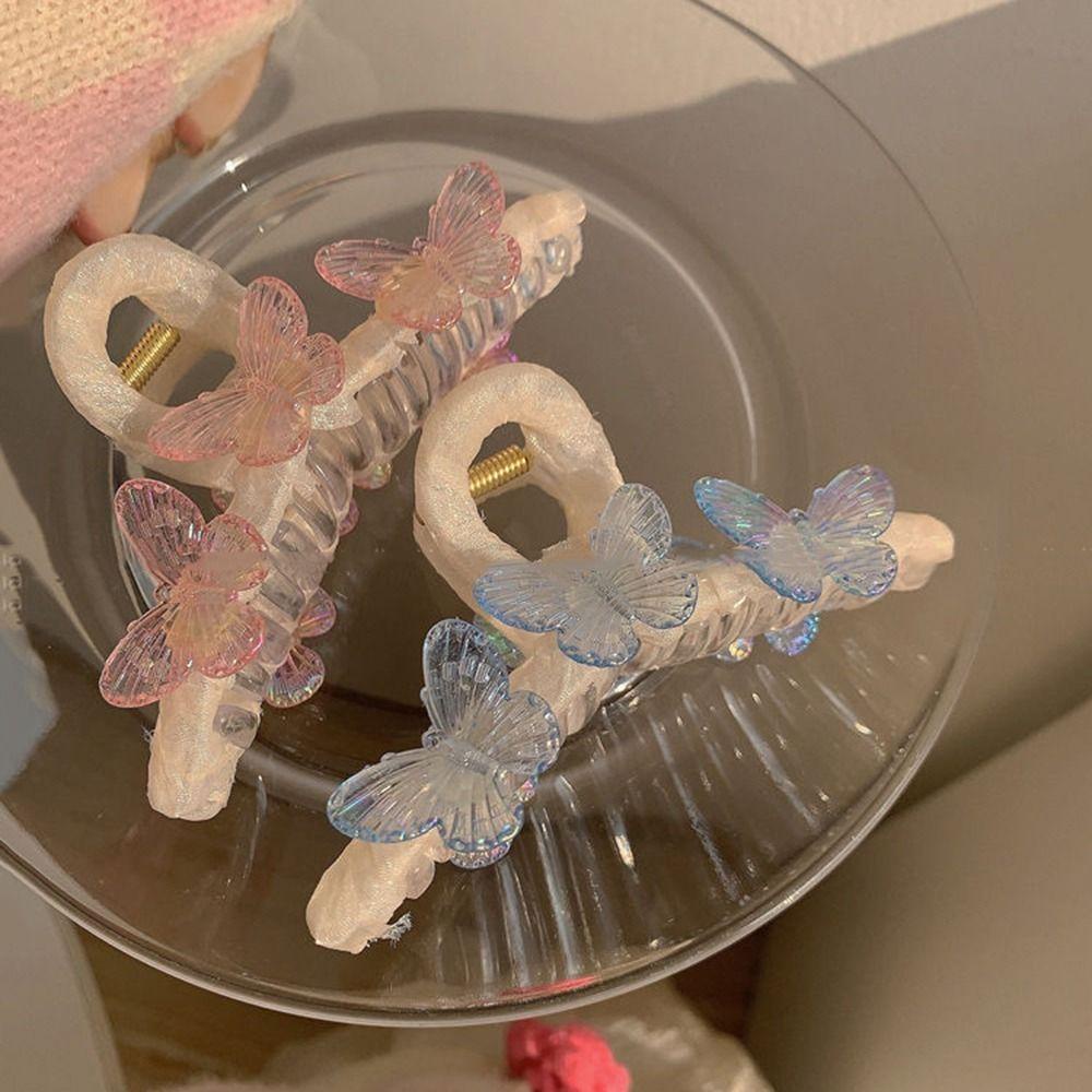 LOMBARD Kẹp Tóc Càng Cua Lớn Bằng Acrylic Hình Bướm Lấp Lánh Thời Trang Cho Nữ