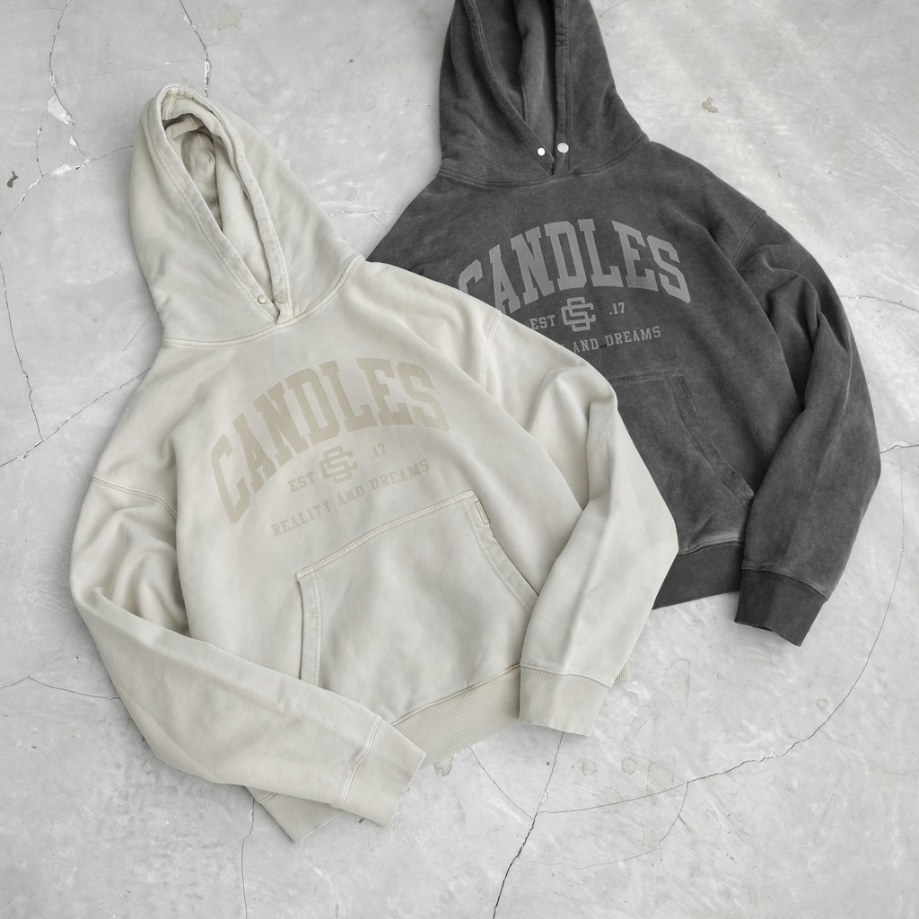 Áo hoodie nam nữ form boxy CANDLES TITLE WASHED hình in nứt vintage chất liệu nỉ chân cua 380gsm