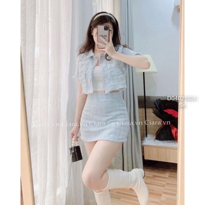 Set bộ áo croptop tua rua phối chân váy ngắn sang trọng VIENS STORE