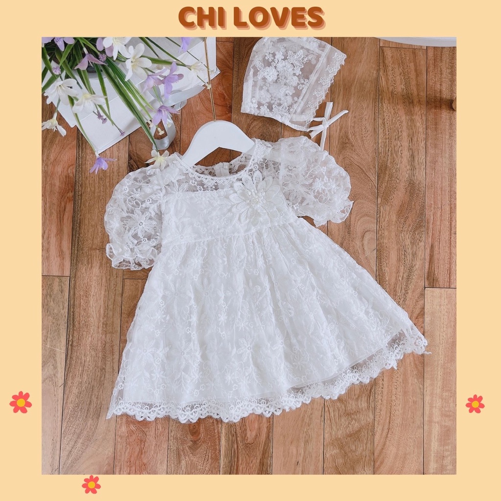 Váy cho bé gái sơ sinh thiết kế dài tay CHI LOVES. Váy đầm bé gái chất ren mềm 2 lớp V16
