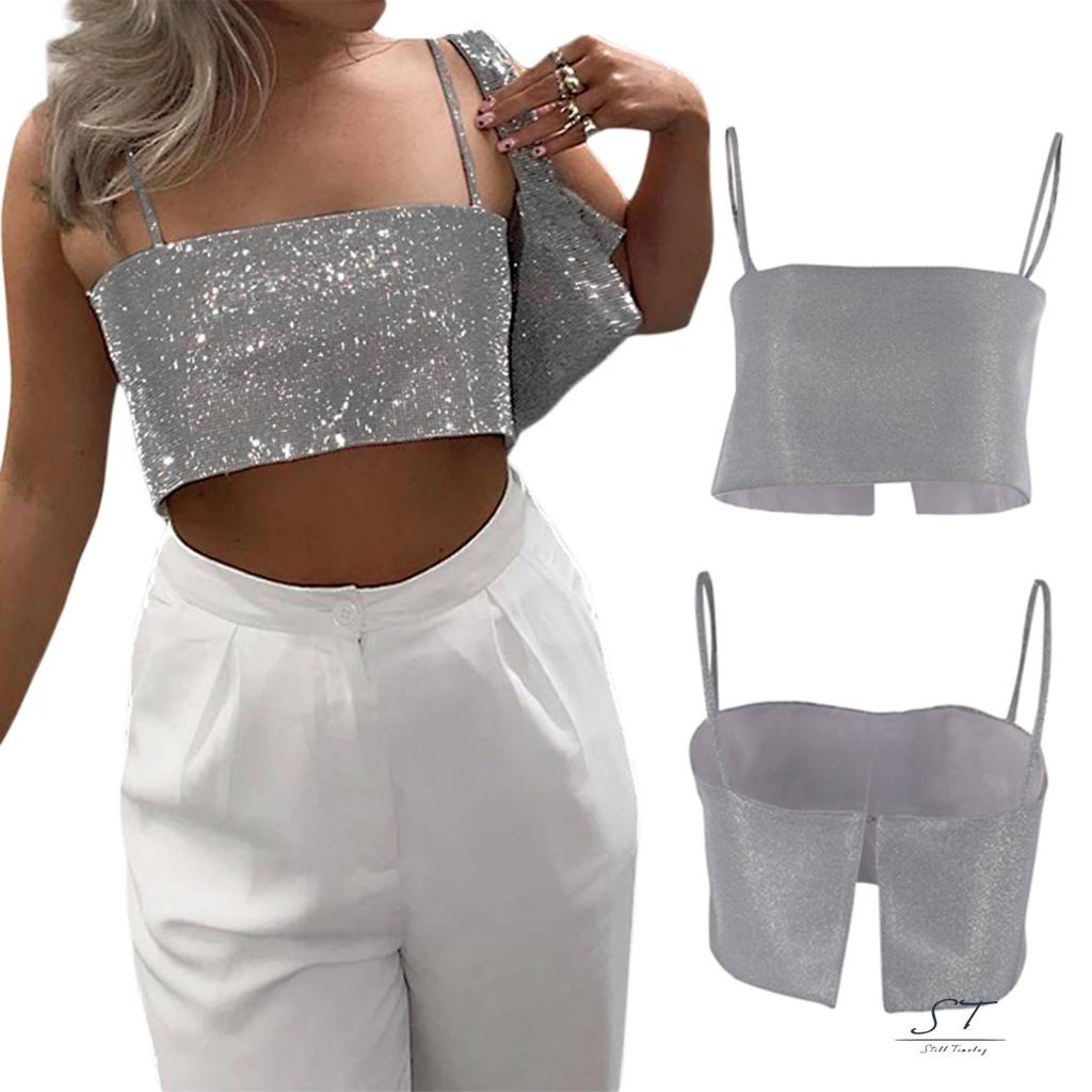 Áo Croptop Hai Dây CY03-Sexy Đính Kim Sa Gợi Cảm Thời Trang Mùa Hè Cho Nữ