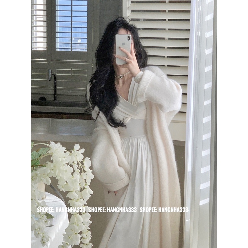 NEW | Đầm xoắn ngực trễ vai form dài xòe rũ tay dài tiểu thư style Hàn quốc nhẹ nhàng
