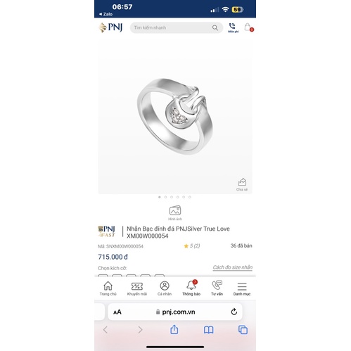 Nhẫn Bạc đính đá PNJSilver True Love XM00W000054