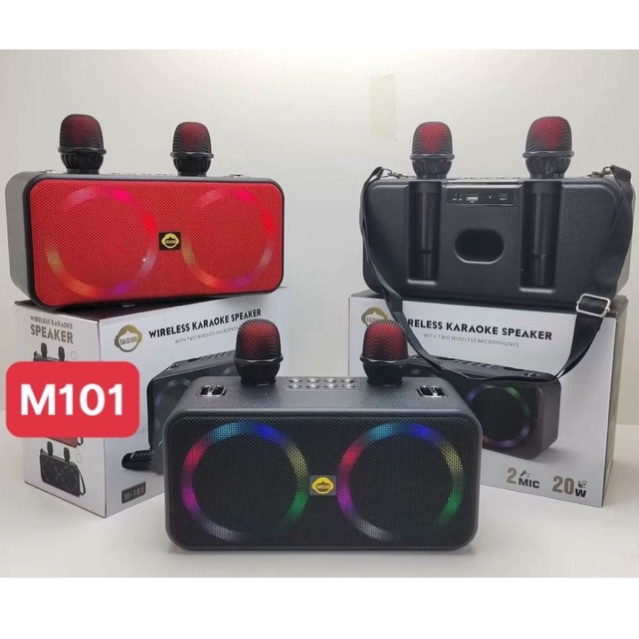 Loa Bluetooth Karaoke M101 Nâng Cấp Giọng Hát Chuyên Nghiệp Tặng Kèm 2 Micro Không Dây Có Đèn LeD Theo Điệu Nhạc