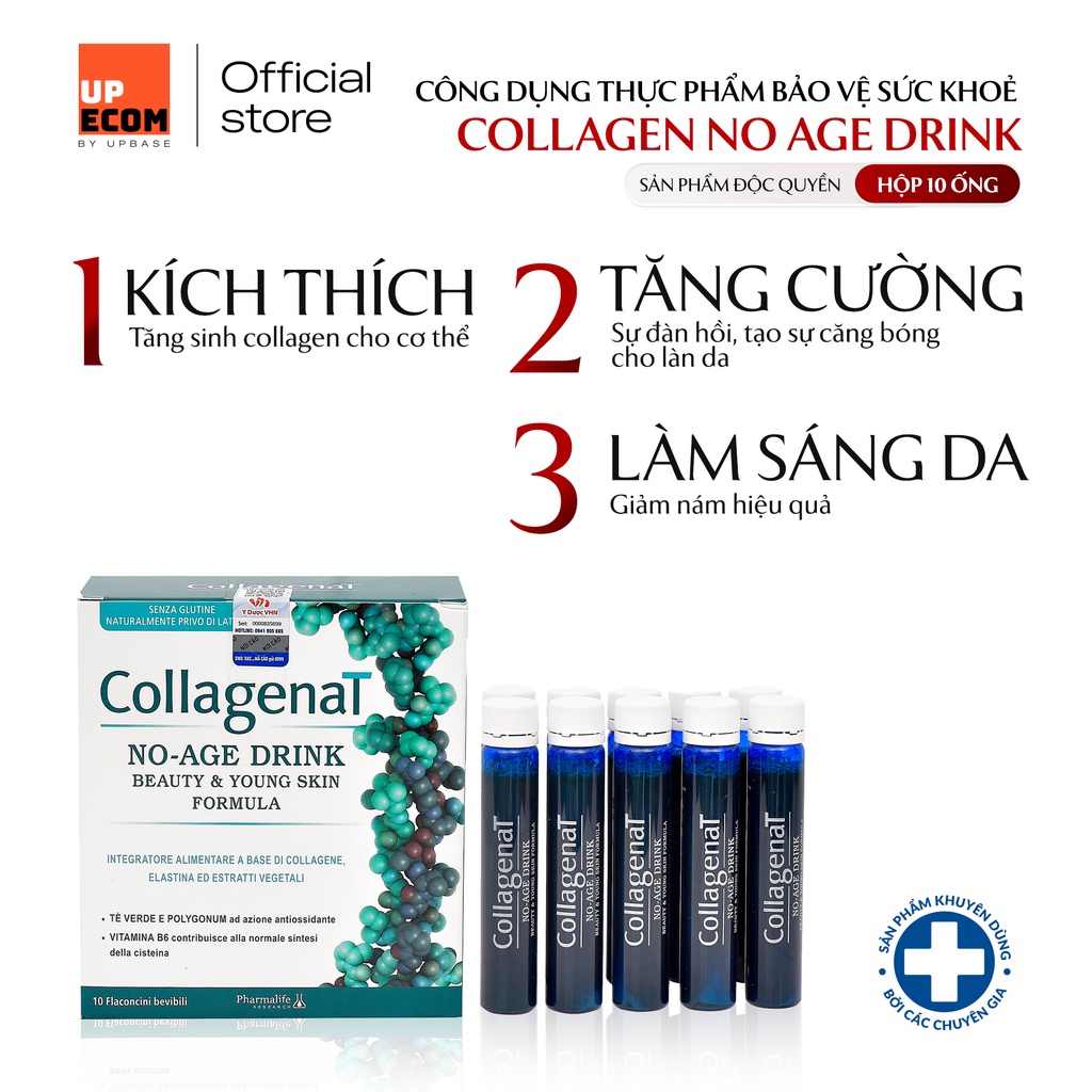 Collagen uống dạng ống Collagen No Age Drink PHARMALIFE - Collagen thủy phân ngăn ngừa quá trình lão hóa hộp 10 Ống