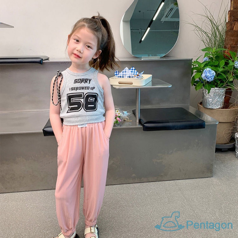 Áo Thun Sát Nách Màu Trơn In Chữ Thời Trang Mùa Hè Cho Bé Gái