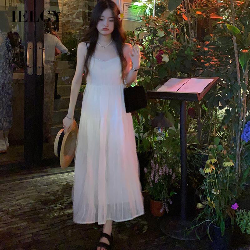 IELGY Đầm Voan Phối Lưới Chiết Eo Thanh Lịch Thời Trang Cho Nữ