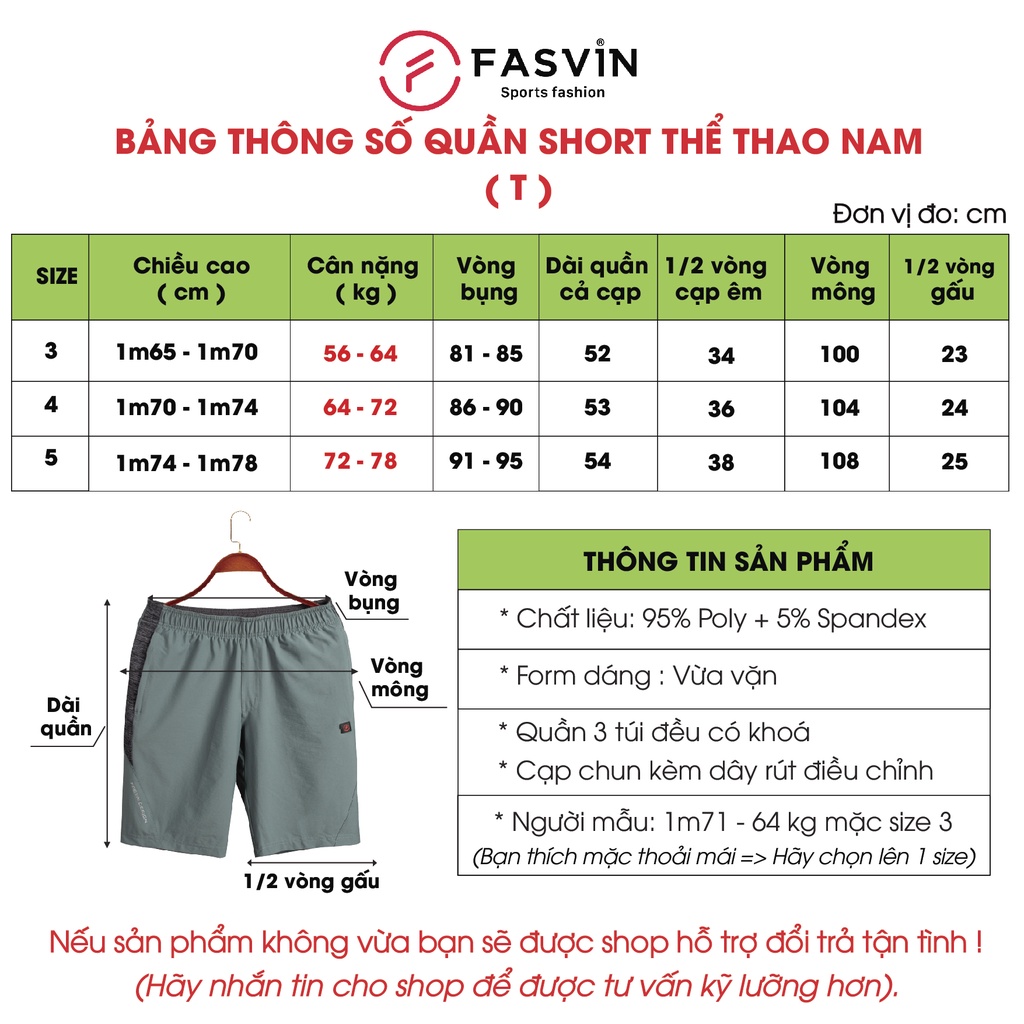 Quần short thể thao nam Fasvin T23557.SG thiết kế mạnh mẽ khoẻ khoắn năng động thoải mái vận động