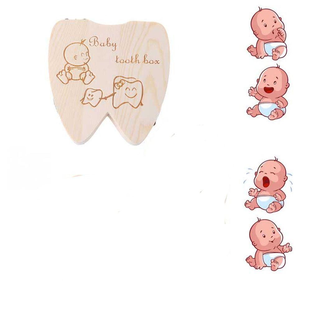 DANES Hộp Gỗ Đựng Răng Sữa Cho Bé In Chữ Tiếng Anh Dễ Thương