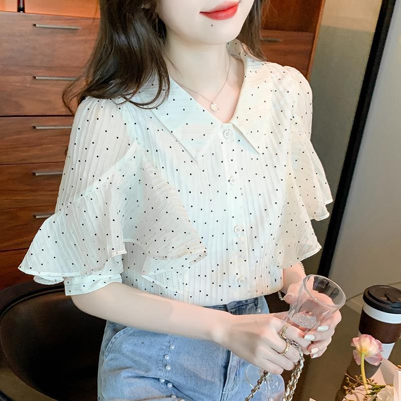 Áo Sơ Mi Chiffon Tay Ngắn Họa Tiết Chấm Bi Thiết Kế Mới Đơn Giản Thời Trang Mùa Hè