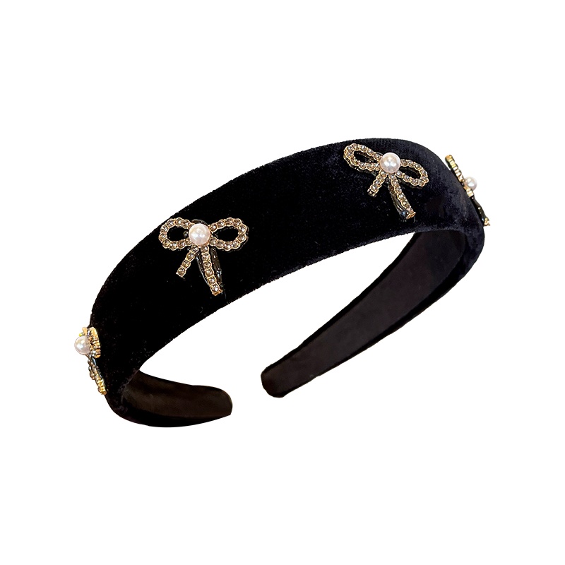 Băng Đô Cài Tóc Đính Đá Hình Nơ Phong Cách retro Pháp Cho Nữ