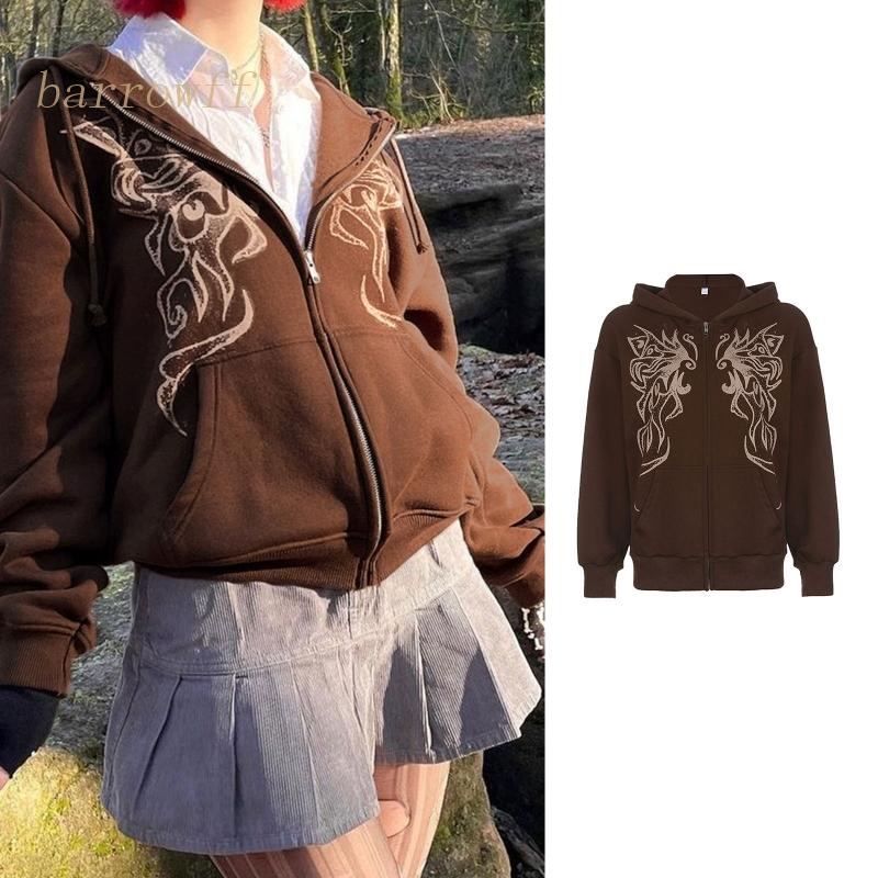 Áo Khoác Nữ Tay Dài Có Nón Khóa Kéo Vintage Thời Trang